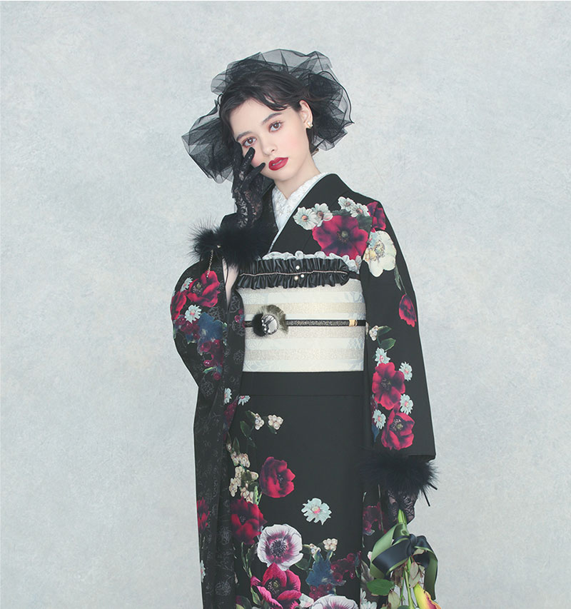 振袖 アネモネブーケ(黒)