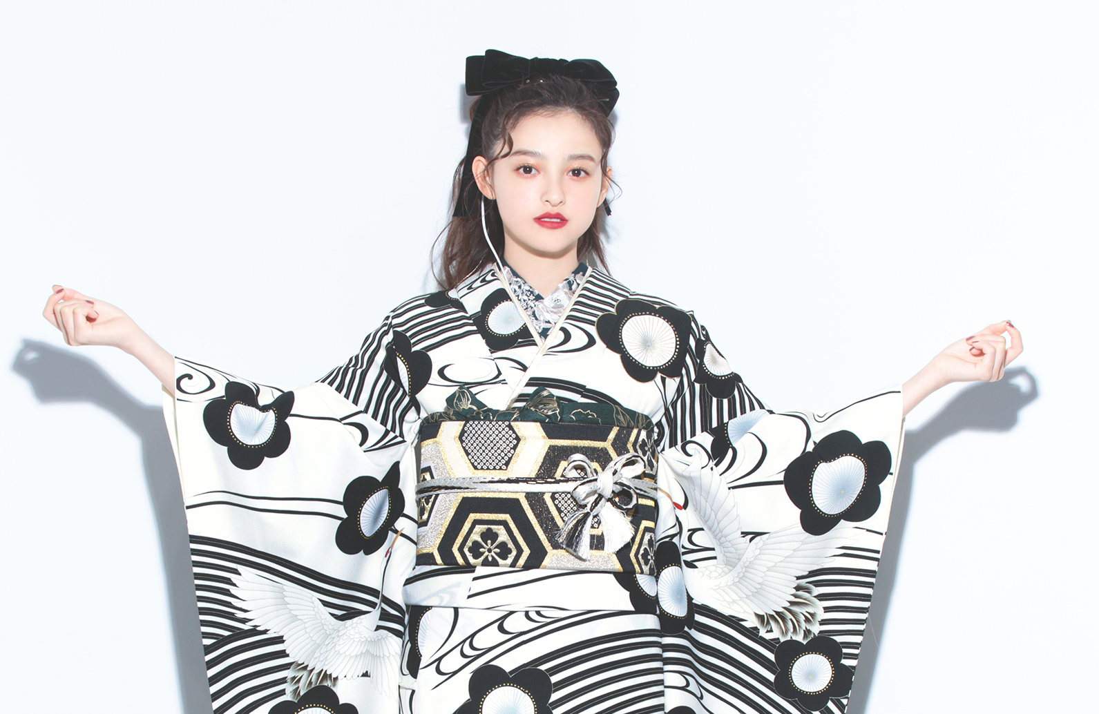 振袖 吉祥梅鶴(黒)