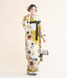 振袖 オールドフラワー(カラシ)