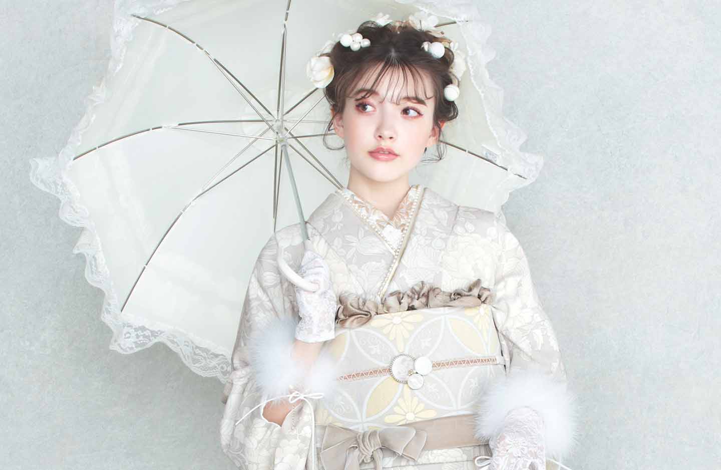 振袖 牡丹と鉄線(アイボリー)