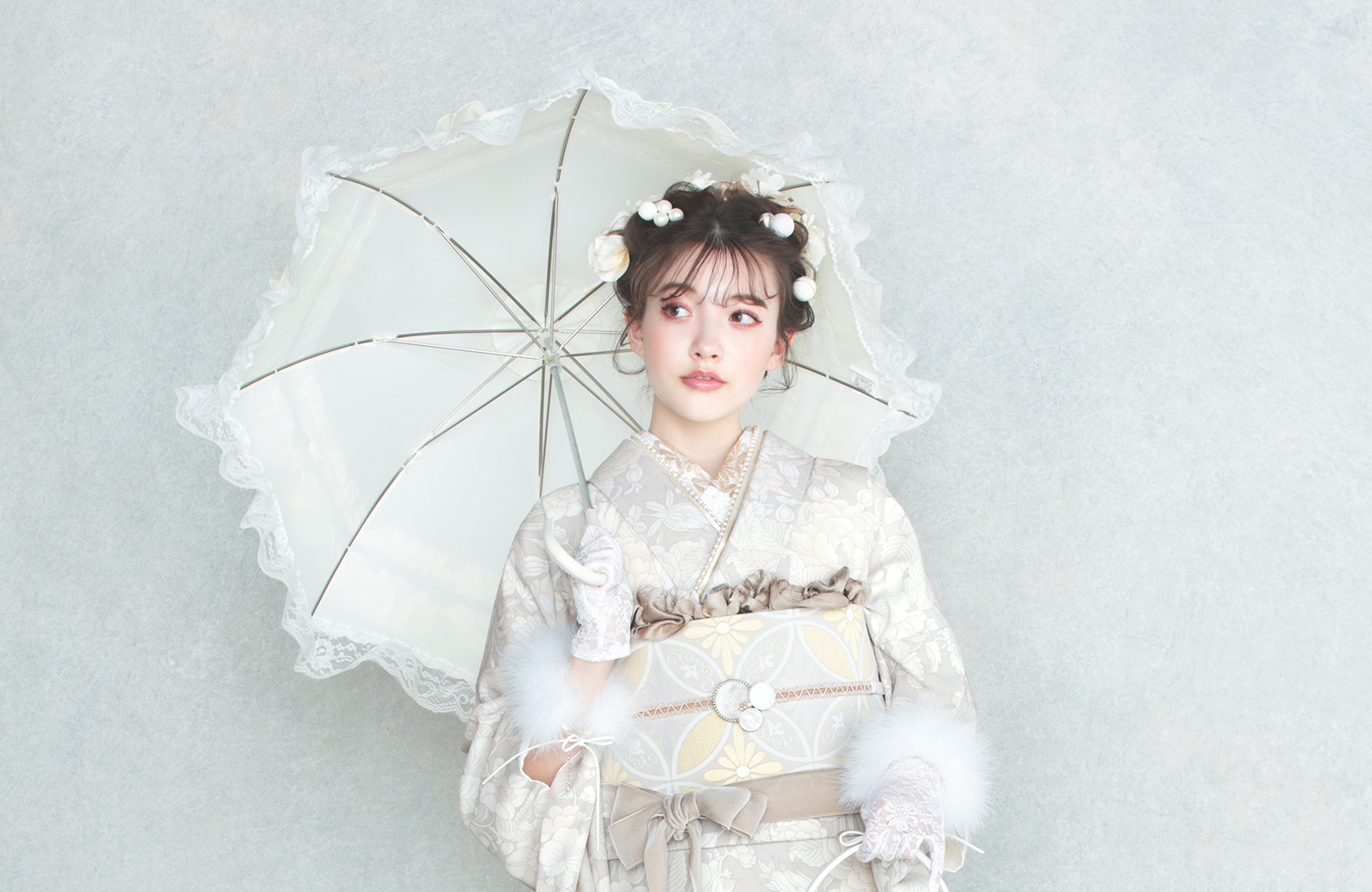 振袖 牡丹と鉄線(アイボリー)