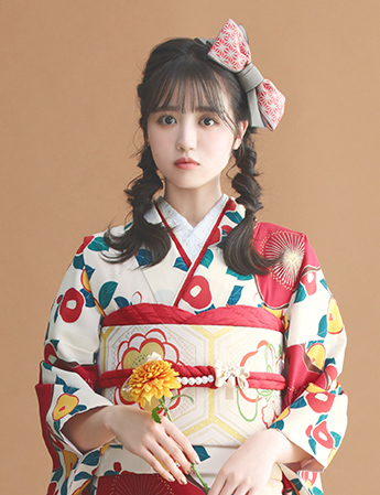 振袖 大梅に椿(赤)