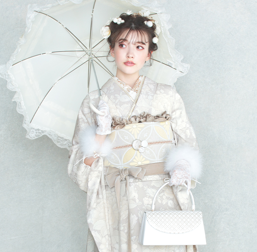 振袖 牡丹と鉄線(アイボリー)