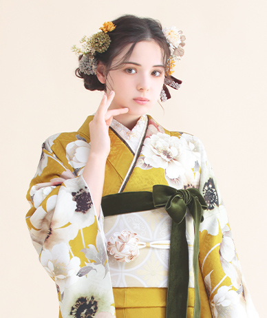 振袖 オールドフラワー(カラシ)