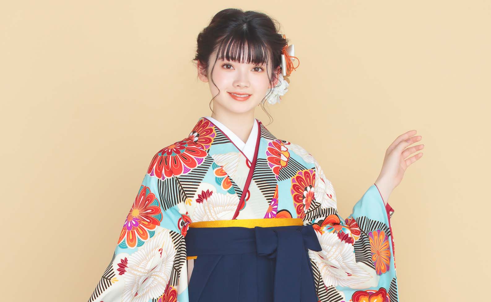 向かい鶴(水色)