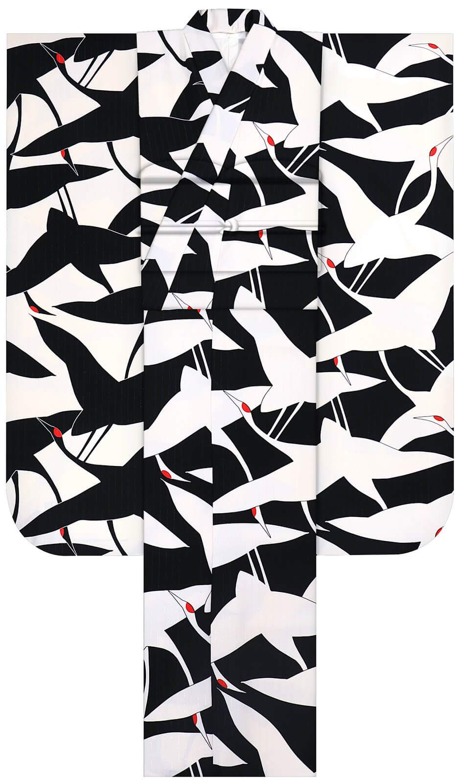 シルエット鶴 片身替り/白黒