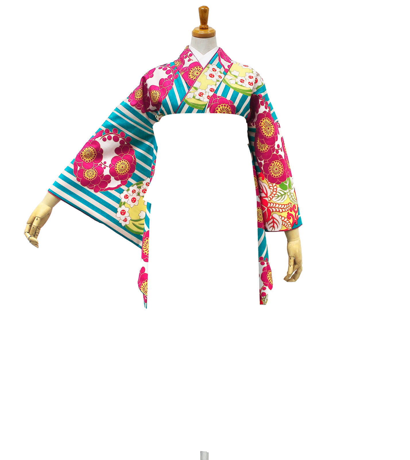 縞に花紋 ターコイズ