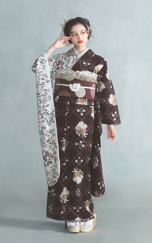 F2723 更紗×すみれブーケ ピンク