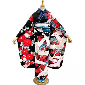 鶴と牡丹・黒 (1)