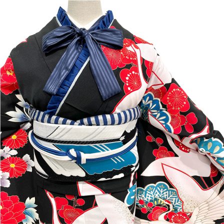 鶴と牡丹・黒 (3)