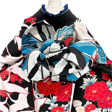 鶴と牡丹・黒 (4)