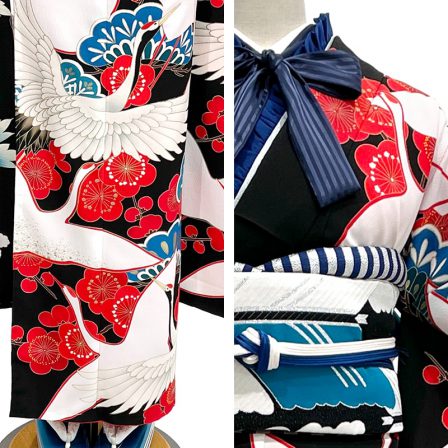 鶴と牡丹・黒 (5)