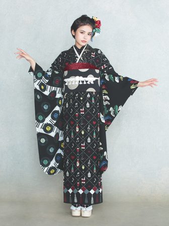 振袖 ラヴィアンローズ(黒) 帯 ドット(黒) 小物別売
