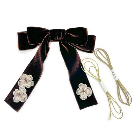 ベロアリボンクリップ パンジー×茶 (1)