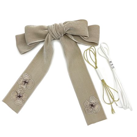 ベロアリボンクリップ パンジー×ベージュ (1)