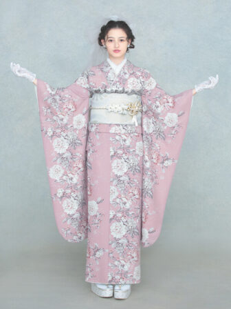 振袖 ロココ(ピンク) 帯 おしどり(白銀) 小物別売