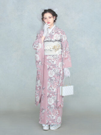 振袖 ロココ(ピンク) 帯 おしどり(白銀) 小物別売