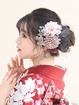 正絹振袖 緋色の祝い(赤) 帯 亀甲(赤) 小物別売