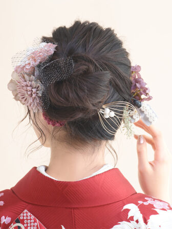 正絹振袖 緋色の祝い(赤) 帯 亀甲(赤) 小物別売